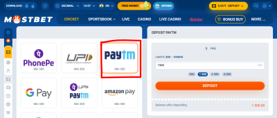 How to deposit on Mostbet using Paytm
